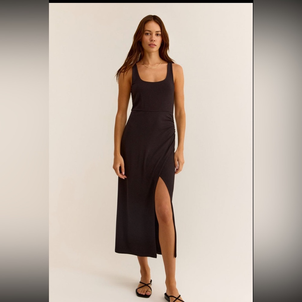 Z Supply Black Tank Midi Dress with Side Slit
